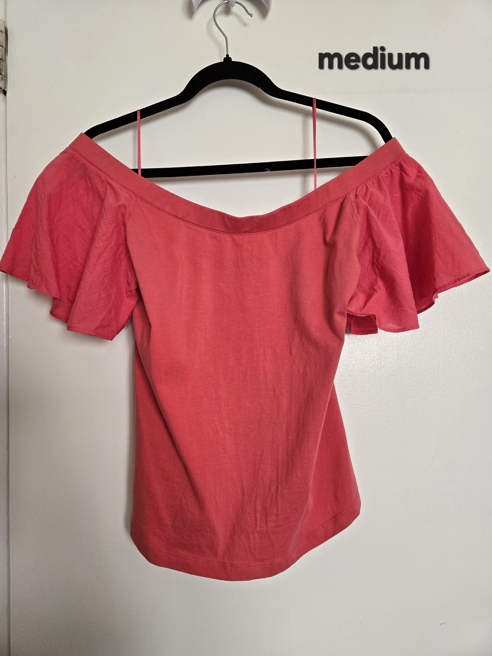 Anthropologie Pink Off-Shoulder Ruffle Sleeve Top
